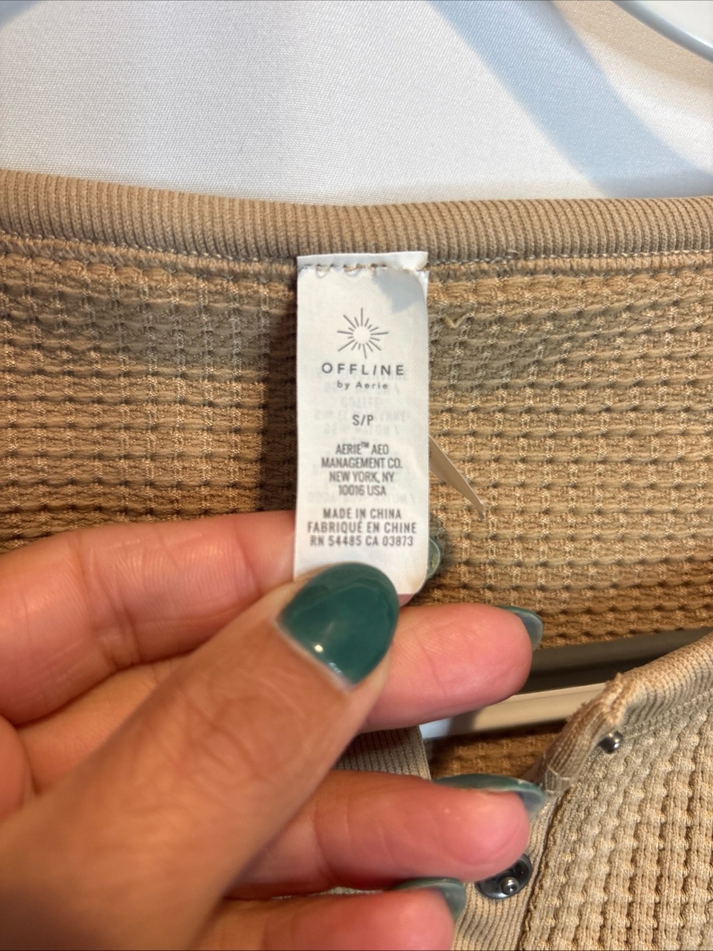 aerie Cropped Waffle Henley Top in Tan - Picture 2 of 5